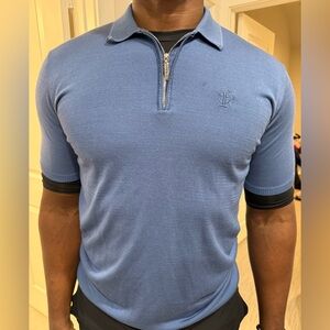 Stefano Ricci Sky Blue Polo with Zip Collar